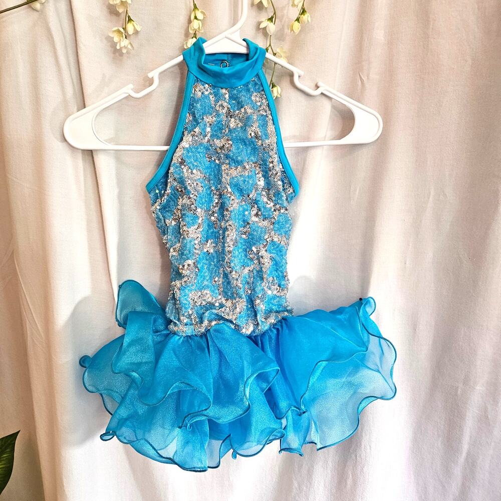 Weissman 8634 Girls SC 6 6X Dance Costume Aqua Sequin Jazz Tap Lyrical Tutu
